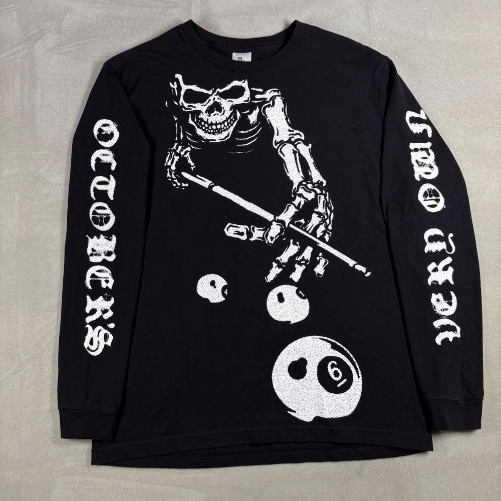 OVO Octobers Very Own Skeleton 8-Ball Long Sleeve Shirt Black Mens Large